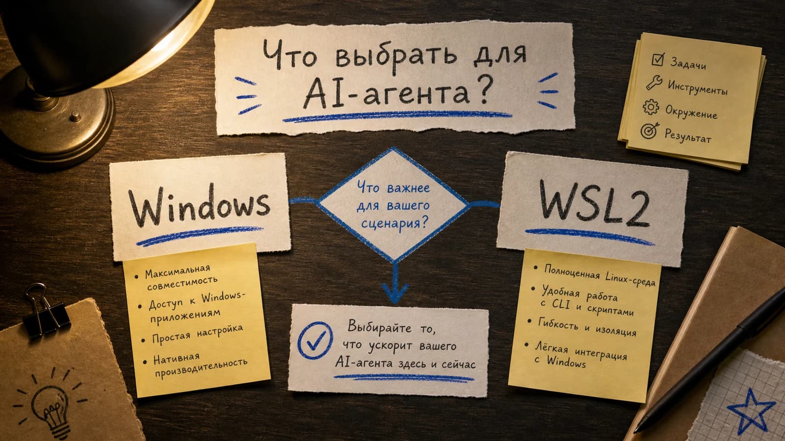 Схема выбора нативной Windows или WSL2 для Hermes Agent