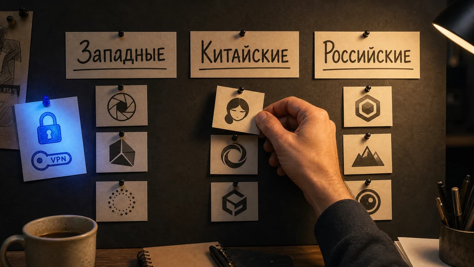 Сортировка инструментов обработки фото на три группы: западные, китайские, российские