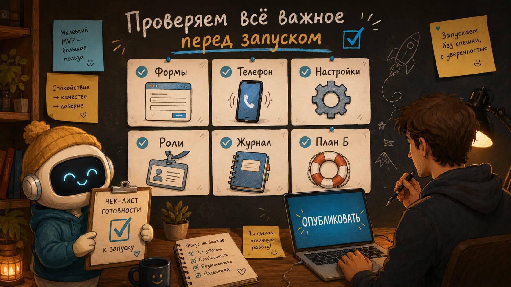 Чеклист перед публикацией вайбкодинг-проекта: формы, мобильная версия, секретные ключи, доступы, логи и ручной сценарий