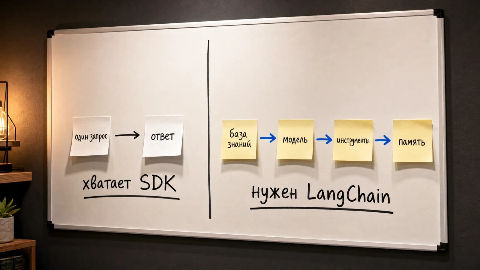 Схема: когда нужен LangChain, а когда хватит голого SDK — дерево решений