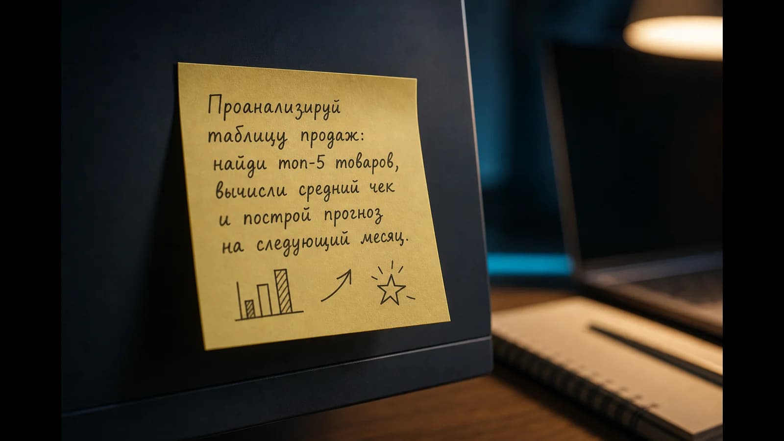 Пример промпта для нейросети: загрузка таблицы Excel и запрос на анализ продаж